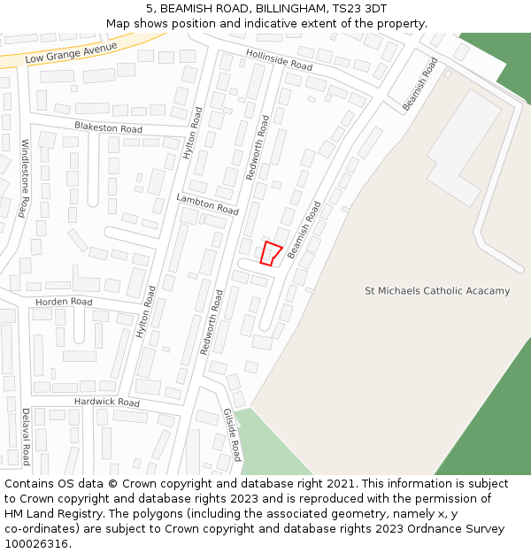 5, BEAMISH ROAD, BILLINGHAM, TS23 3DT: Location map and indicative extent of plot