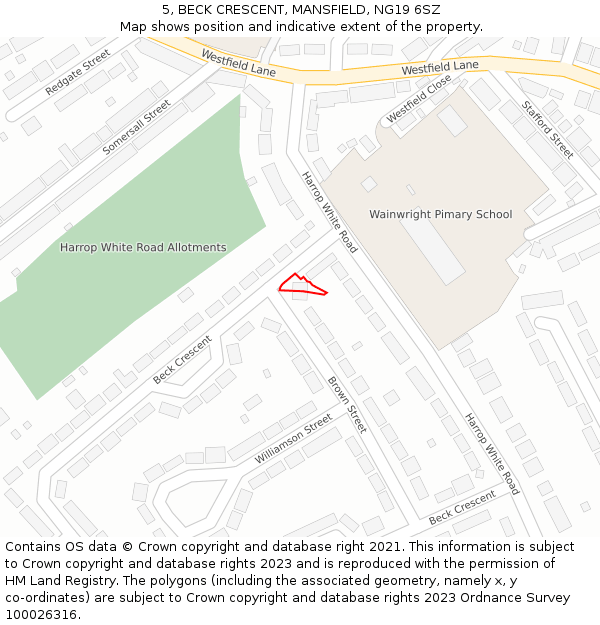 5, BECK CRESCENT, MANSFIELD, NG19 6SZ: Location map and indicative extent of plot