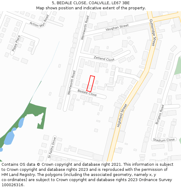 5, BEDALE CLOSE, COALVILLE, LE67 3BE: Location map and indicative extent of plot