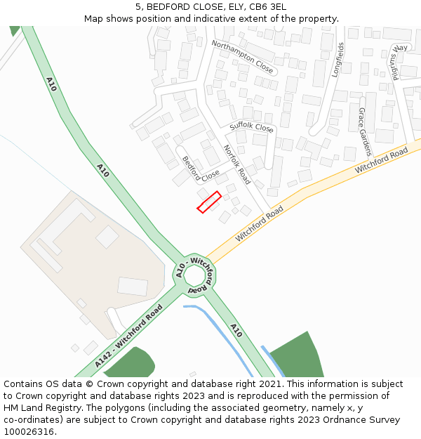 5, BEDFORD CLOSE, ELY, CB6 3EL: Location map and indicative extent of plot