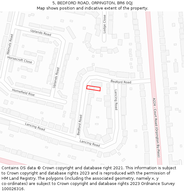 5, BEDFORD ROAD, ORPINGTON, BR6 0QJ: Location map and indicative extent of plot