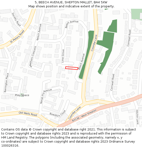 5, BEECH AVENUE, SHEPTON MALLET, BA4 5XW: Location map and indicative extent of plot
