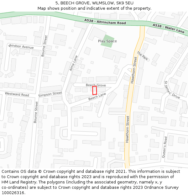 5, BEECH GROVE, WILMSLOW, SK9 5EU: Location map and indicative extent of plot