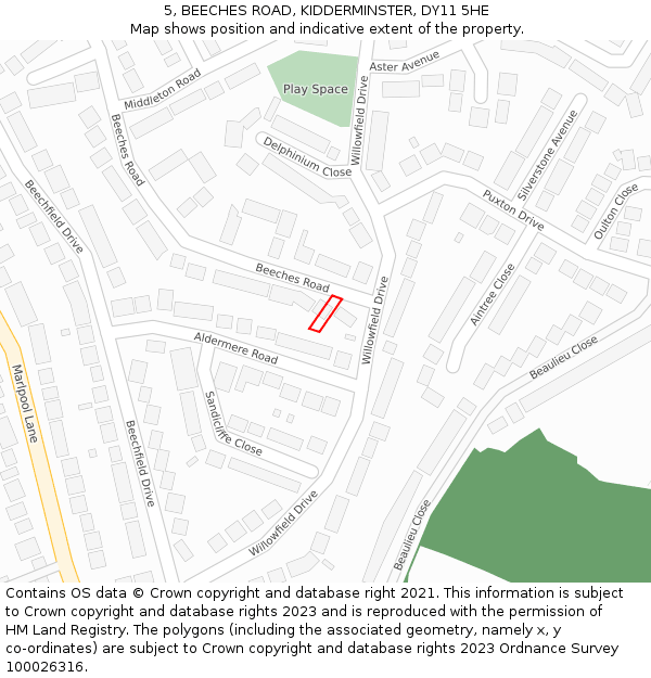 5, BEECHES ROAD, KIDDERMINSTER, DY11 5HE: Location map and indicative extent of plot