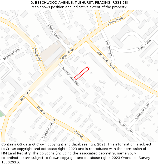 5, BEECHWOOD AVENUE, TILEHURST, READING, RG31 5BJ: Location map and indicative extent of plot