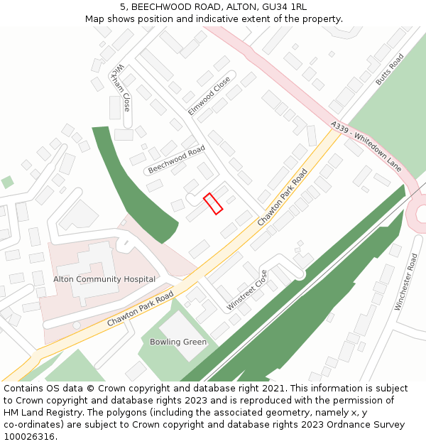 5, BEECHWOOD ROAD, ALTON, GU34 1RL: Location map and indicative extent of plot