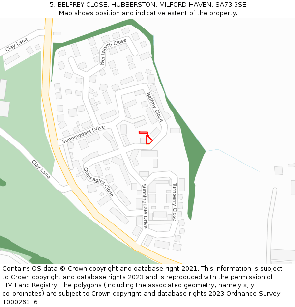 5, BELFREY CLOSE, HUBBERSTON, MILFORD HAVEN, SA73 3SE: Location map and indicative extent of plot
