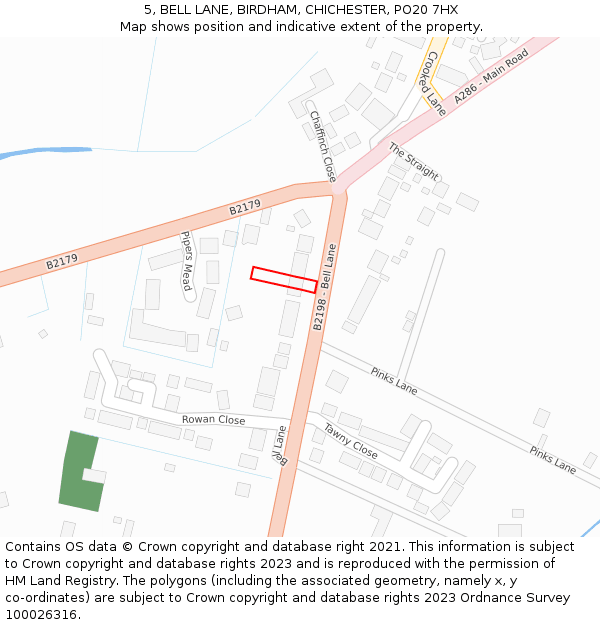 5, BELL LANE, BIRDHAM, CHICHESTER, PO20 7HX: Location map and indicative extent of plot