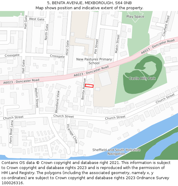 5, BENITA AVENUE, MEXBOROUGH, S64 0NB: Location map and indicative extent of plot