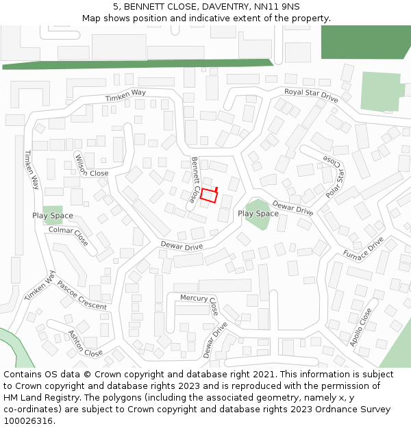 5, BENNETT CLOSE, DAVENTRY, NN11 9NS: Location map and indicative extent of plot