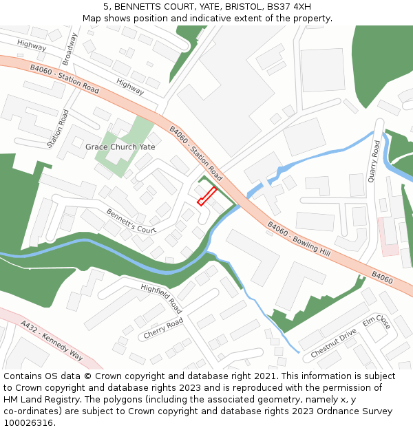 5, BENNETTS COURT, YATE, BRISTOL, BS37 4XH: Location map and indicative extent of plot