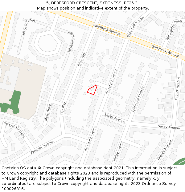 5, BERESFORD CRESCENT, SKEGNESS, PE25 3JJ: Location map and indicative extent of plot