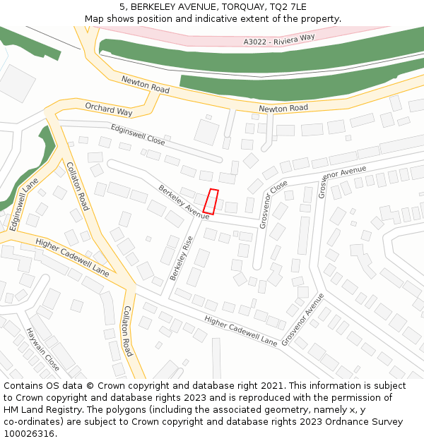 5, BERKELEY AVENUE, TORQUAY, TQ2 7LE: Location map and indicative extent of plot