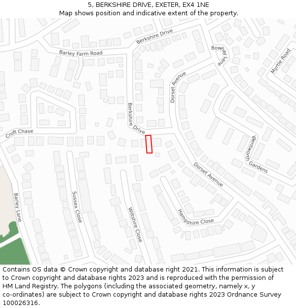 5, BERKSHIRE DRIVE, EXETER, EX4 1NE: Location map and indicative extent of plot