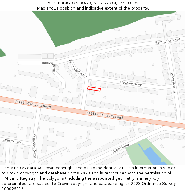 5, BERRINGTON ROAD, NUNEATON, CV10 0LA: Location map and indicative extent of plot