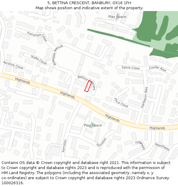 5, BETTINA CRESCENT, BANBURY, OX16 1FH: Location map and indicative extent of plot