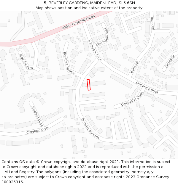 5, BEVERLEY GARDENS, MAIDENHEAD, SL6 6SN: Location map and indicative extent of plot