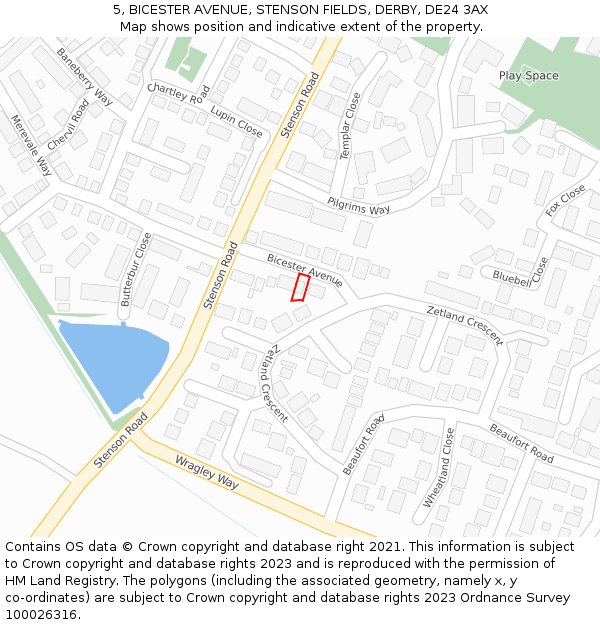 5, BICESTER AVENUE, STENSON FIELDS, DERBY, DE24 3AX: Location map and indicative extent of plot