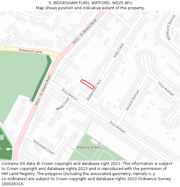 5, BIDDENHAM TURN, WATFORD, WD25 9PU: Location map and indicative extent of plot