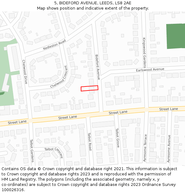 5, BIDEFORD AVENUE, LEEDS, LS8 2AE: Location map and indicative extent of plot