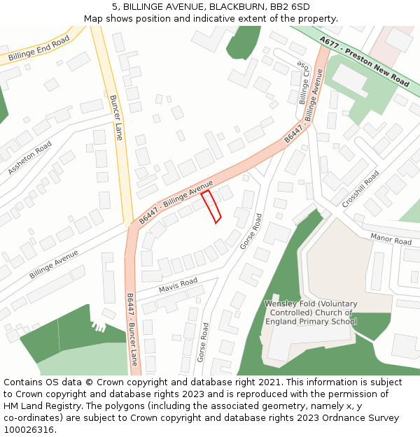 5, BILLINGE AVENUE, BLACKBURN, BB2 6SD: Location map and indicative extent of plot