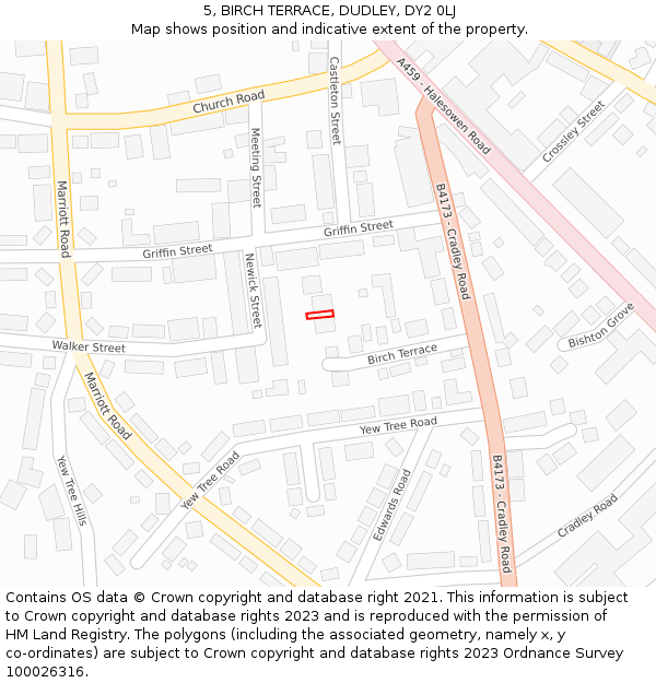 5, BIRCH TERRACE, DUDLEY, DY2 0LJ: Location map and indicative extent of plot