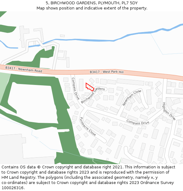 5, BIRCHWOOD GARDENS, PLYMOUTH, PL7 5DY: Location map and indicative extent of plot