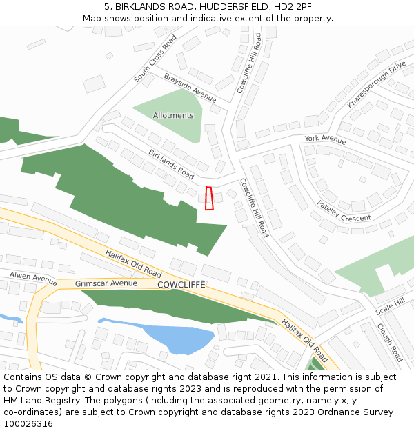 5, BIRKLANDS ROAD, HUDDERSFIELD, HD2 2PF: Location map and indicative extent of plot
