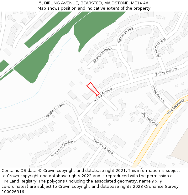 5, BIRLING AVENUE, BEARSTED, MAIDSTONE, ME14 4AJ: Location map and indicative extent of plot