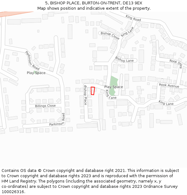 5, BISHOP PLACE, BURTON-ON-TRENT, DE13 9EX: Location map and indicative extent of plot