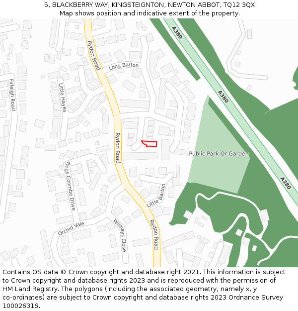 5, BLACKBERRY WAY, KINGSTEIGNTON, NEWTON ABBOT, TQ12 3QX: Location map and indicative extent of plot
