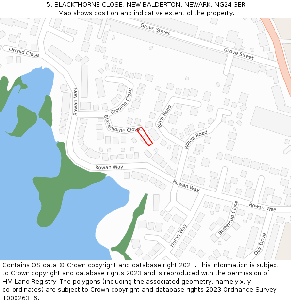 5, BLACKTHORNE CLOSE, NEW BALDERTON, NEWARK, NG24 3ER: Location map and indicative extent of plot