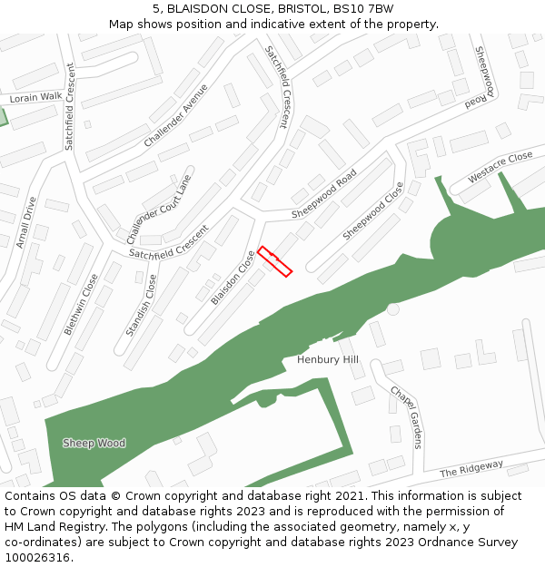 5, BLAISDON CLOSE, BRISTOL, BS10 7BW: Location map and indicative extent of plot