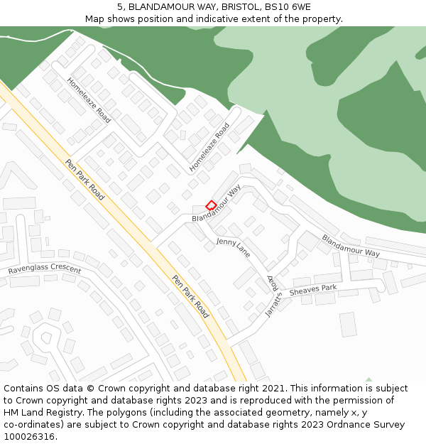 5, BLANDAMOUR WAY, BRISTOL, BS10 6WE: Location map and indicative extent of plot