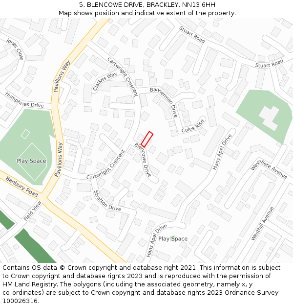 5, BLENCOWE DRIVE, BRACKLEY, NN13 6HH: Location map and indicative extent of plot