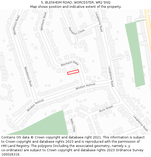 5, BLENHEIM ROAD, WORCESTER, WR2 5NQ: Location map and indicative extent of plot