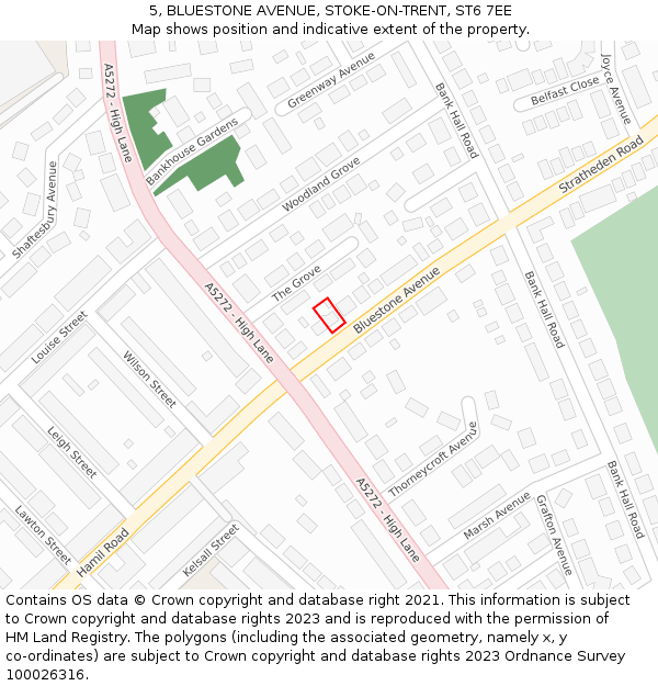 5, BLUESTONE AVENUE, STOKE-ON-TRENT, ST6 7EE: Location map and indicative extent of plot