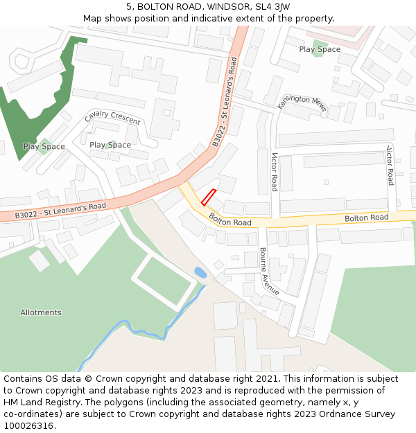 5, BOLTON ROAD, WINDSOR, SL4 3JW: Location map and indicative extent of plot