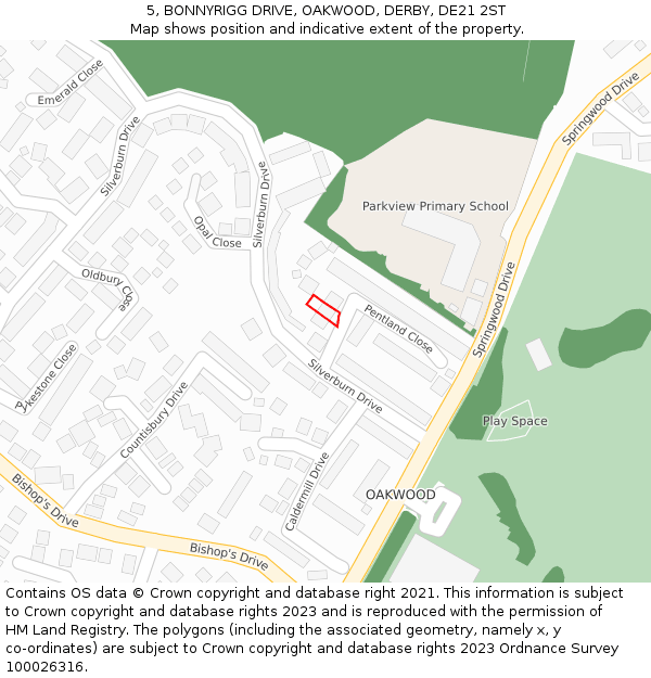 5, BONNYRIGG DRIVE, OAKWOOD, DERBY, DE21 2ST: Location map and indicative extent of plot