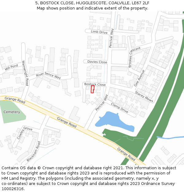 5, BOSTOCK CLOSE, HUGGLESCOTE, COALVILLE, LE67 2LF: Location map and indicative extent of plot