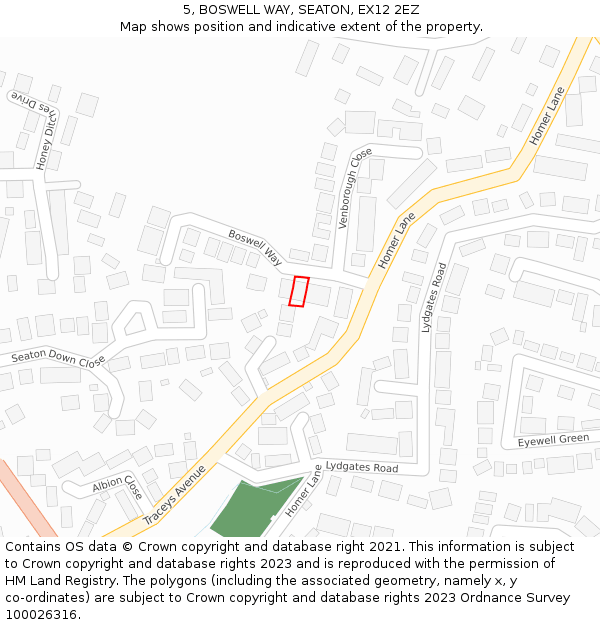 5, BOSWELL WAY, SEATON, EX12 2EZ: Location map and indicative extent of plot