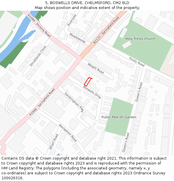 5, BOSWELLS DRIVE, CHELMSFORD, CM2 6LD: Location map and indicative extent of plot