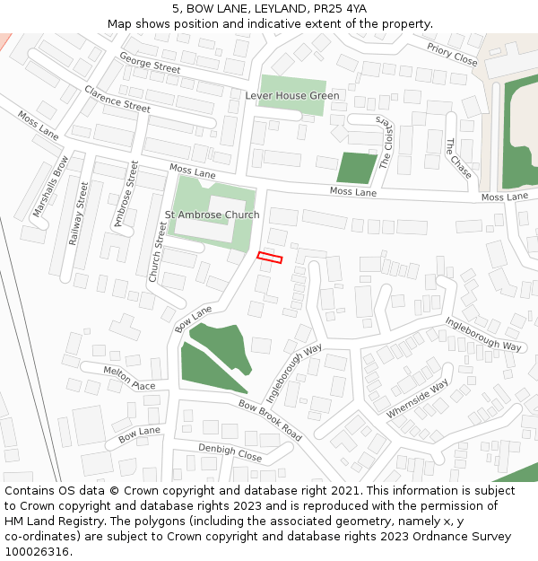 5, BOW LANE, LEYLAND, PR25 4YA: Location map and indicative extent of plot