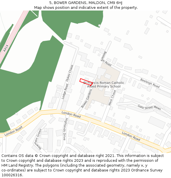 5, BOWER GARDENS, MALDON, CM9 6HJ: Location map and indicative extent of plot