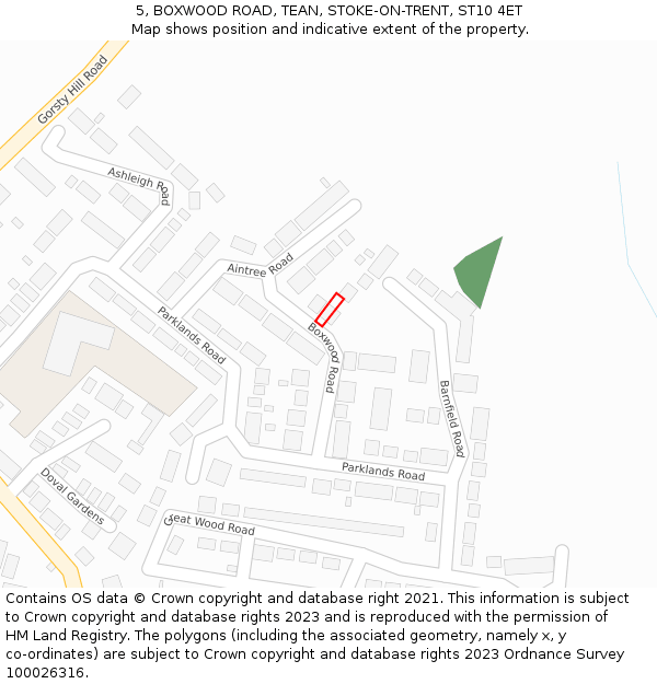 5, BOXWOOD ROAD, TEAN, STOKE-ON-TRENT, ST10 4ET: Location map and indicative extent of plot