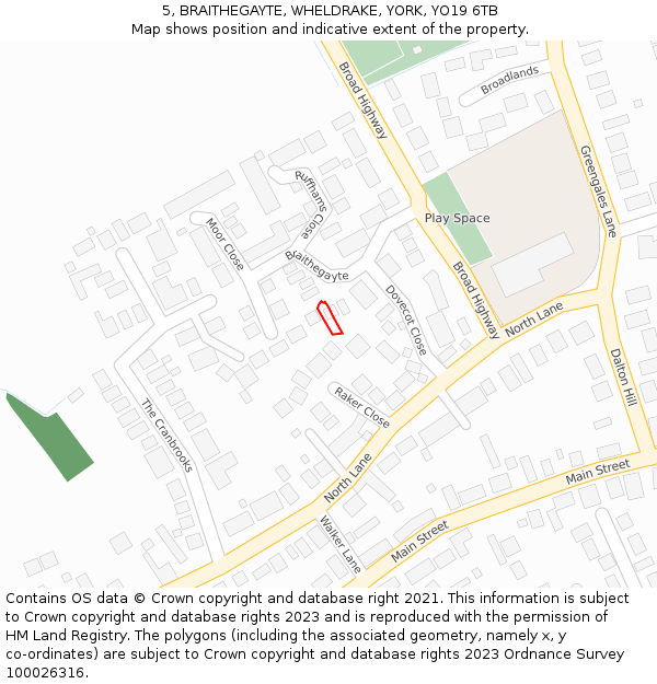 5, BRAITHEGAYTE, WHELDRAKE, YORK, YO19 6TB: Location map and indicative extent of plot