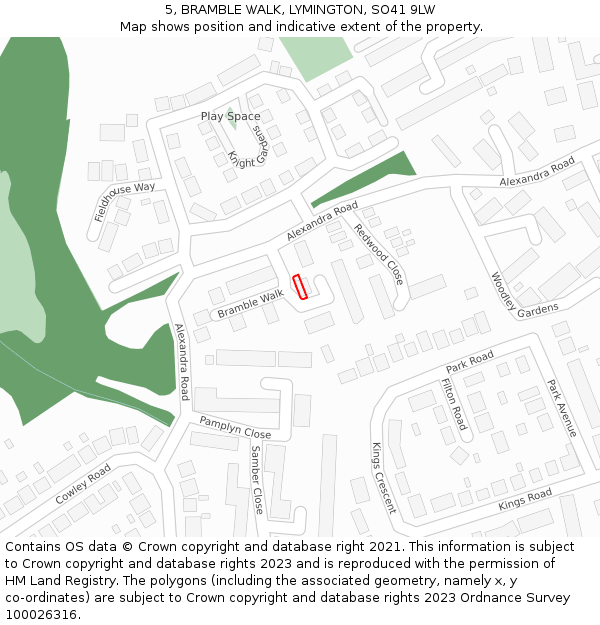 5, BRAMBLE WALK, LYMINGTON, SO41 9LW: Location map and indicative extent of plot