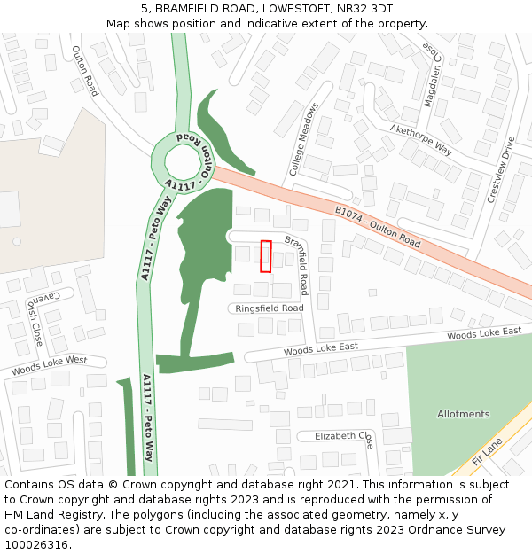 5, BRAMFIELD ROAD, LOWESTOFT, NR32 3DT: Location map and indicative extent of plot
