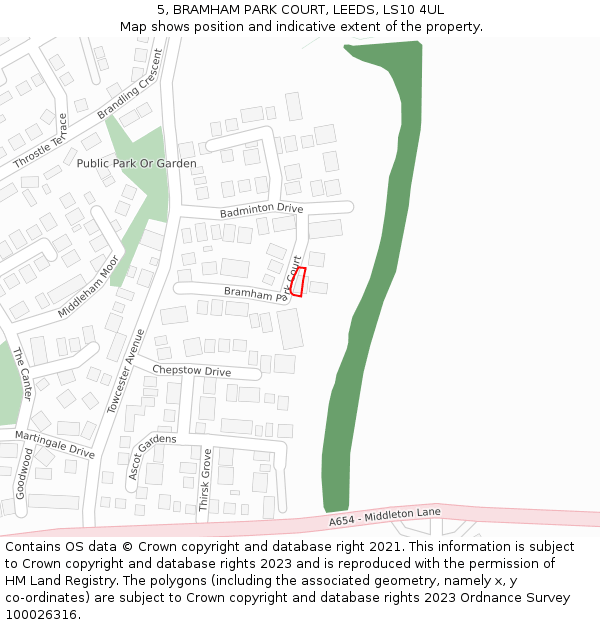 5, BRAMHAM PARK COURT, LEEDS, LS10 4UL: Location map and indicative extent of plot