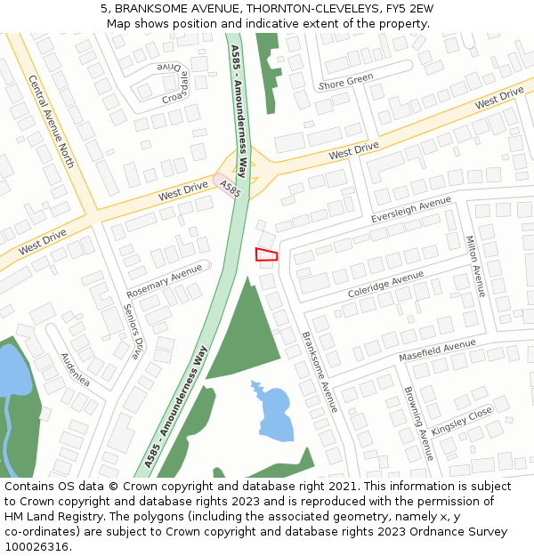 5, BRANKSOME AVENUE, THORNTON-CLEVELEYS, FY5 2EW: Location map and indicative extent of plot